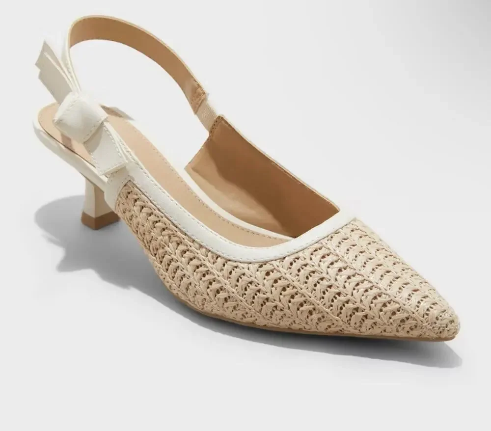 A New Day Women’s Slingback Kitten Heel Woven Pointed Toe Shoes Size 11